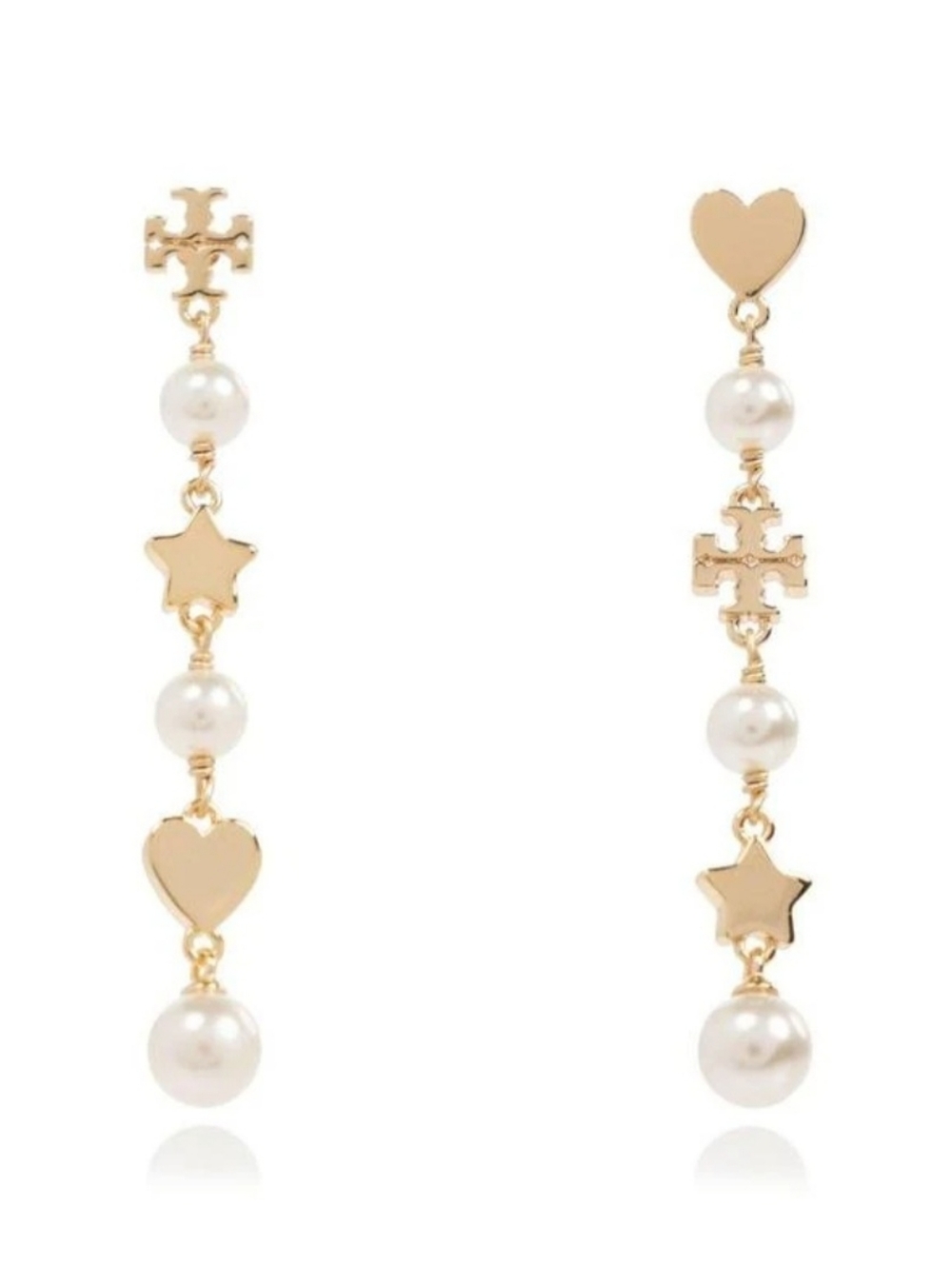 Tory Burch Gold-Tone Pearl Drop Earrings with Heart & Star Charms